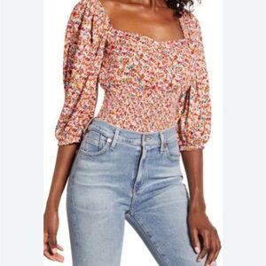 AFRM Floral Square Neck Blouse